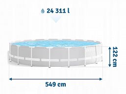 Каркасный бассейн Prism Frame 549х122см "Greywood" 24311л, фил.-насос 5678л\ч, лестница, арт.26744